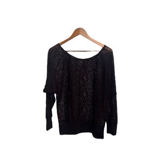 Sweaty Betty Open Weave Mesh Sweater Black Lightweight Long Sleeve | Size M
